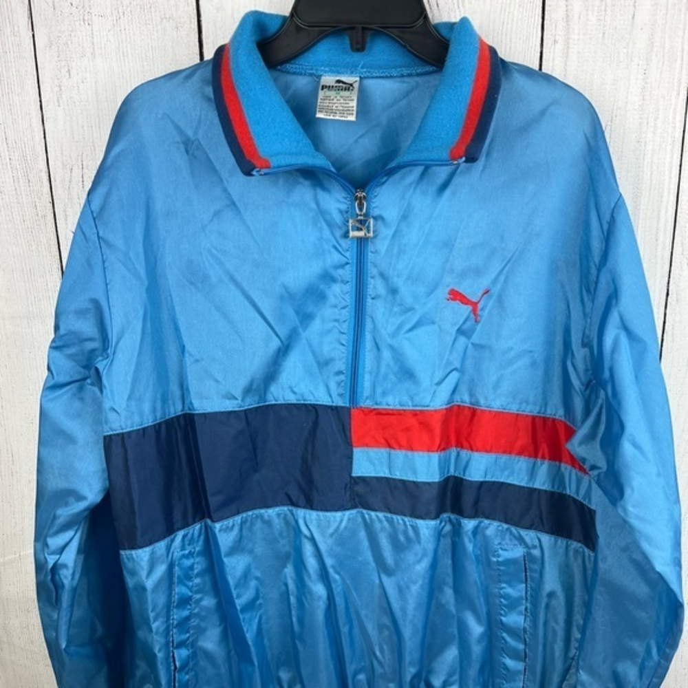 90s Vintage Oldschool PUMA Windbreaker Shell Jacket Size Medium Blue